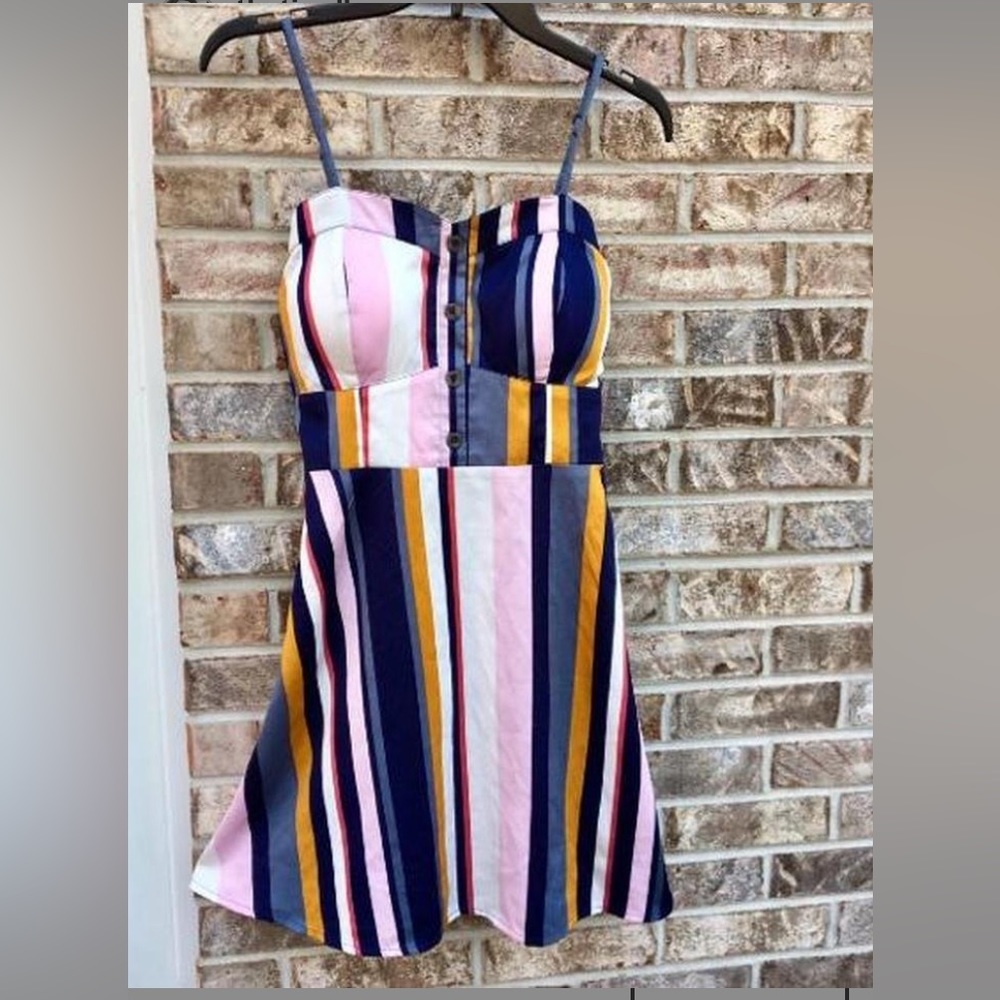 Blue & Gold Striped Summer Mini Dress